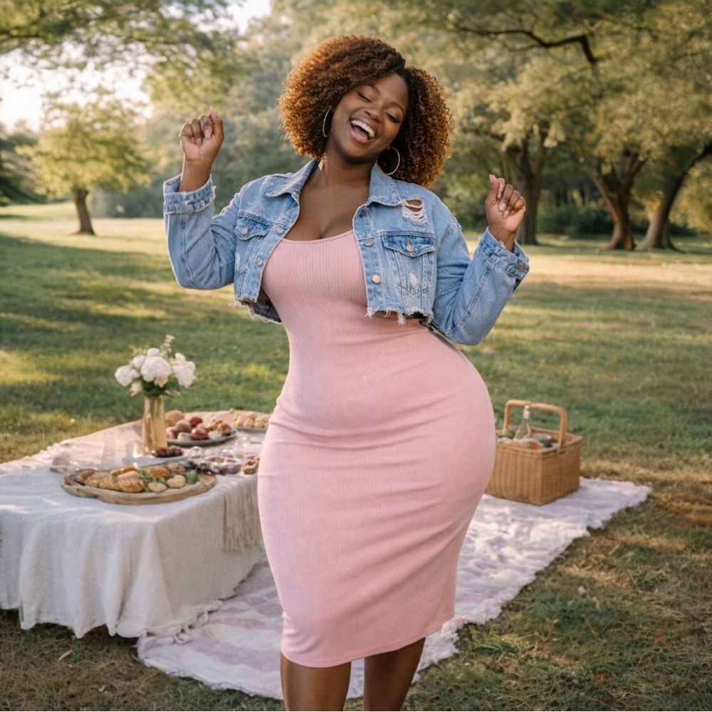 Michael Kors Pink Ribbed Midi Tank Dress - Picture 2 of 6